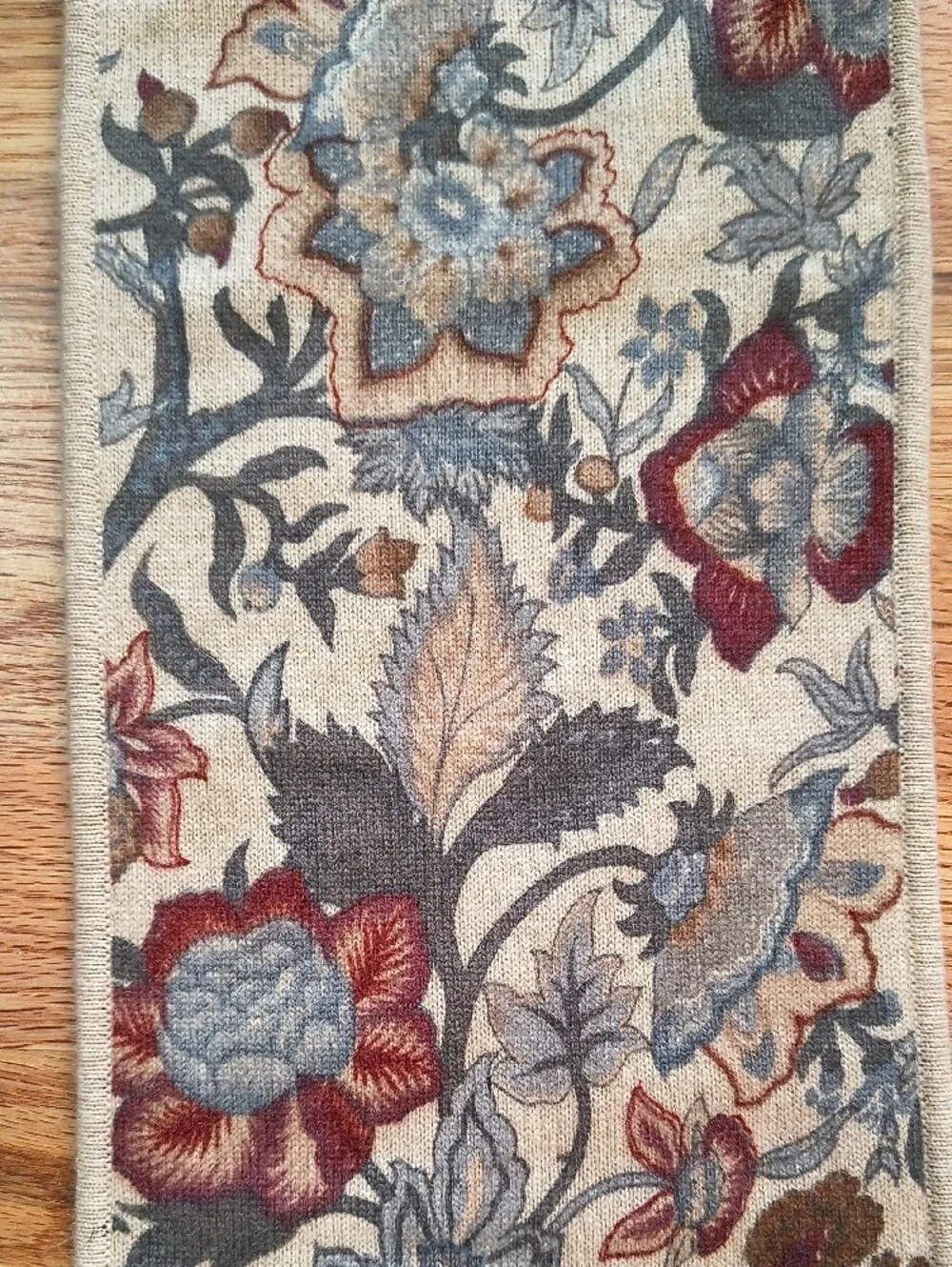 Neiman Marcus Beige Floral Tapestry Scarf with Blue & Rust Embroidery